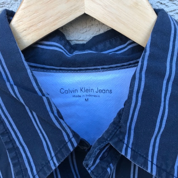 Calvin Klein Jeans Button Down Striped Blue Shirt - Picture 3 of 7